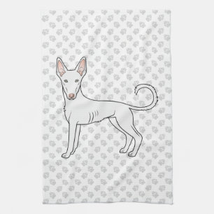 White Ibizan Hound Smooth Coat Cartoon Dog & Paws Tea Towel