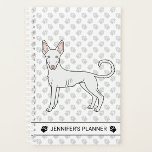 White Ibizan Hound Smooth Coat Cartoon Dog & Text Planner