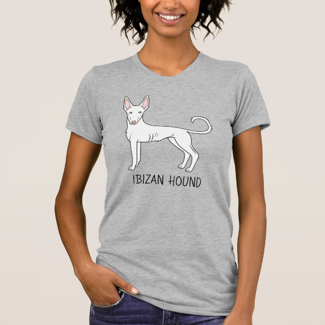 White Ibizan Hound Smooth Coat Dog With Text T-Shirt (Front)
