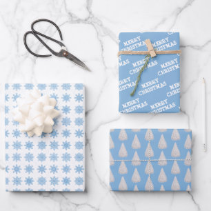 White   Ice Blue   Christmas Wrapping Paper Sheet