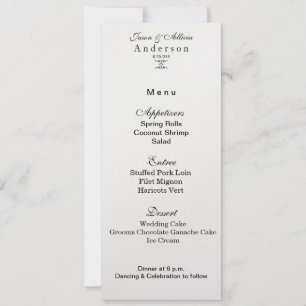 White Ice Shimmer Menu Card for Weddings & Galas