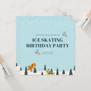 White Ice Skating Birthday Party Snow Invitation
