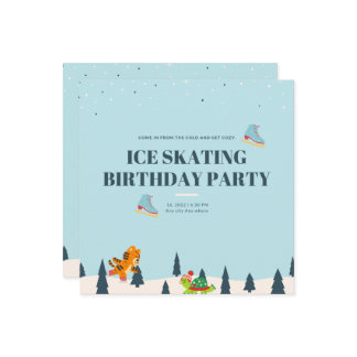 White Ice Skating Birthday Party Snow Invitation