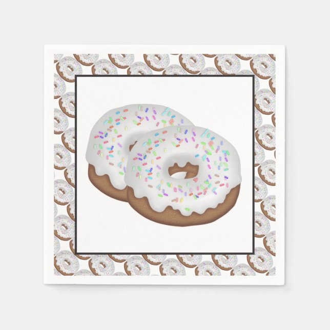 White iced doughnut paper napkins (Front)