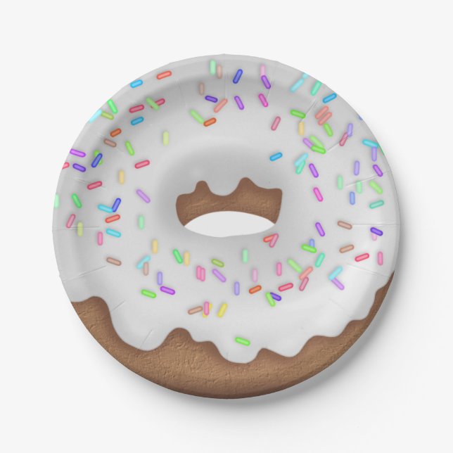White iced doughnut paper plate (Front)