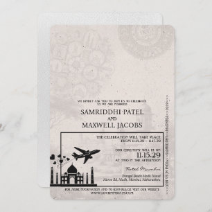 White India Passport Wedding Invitation