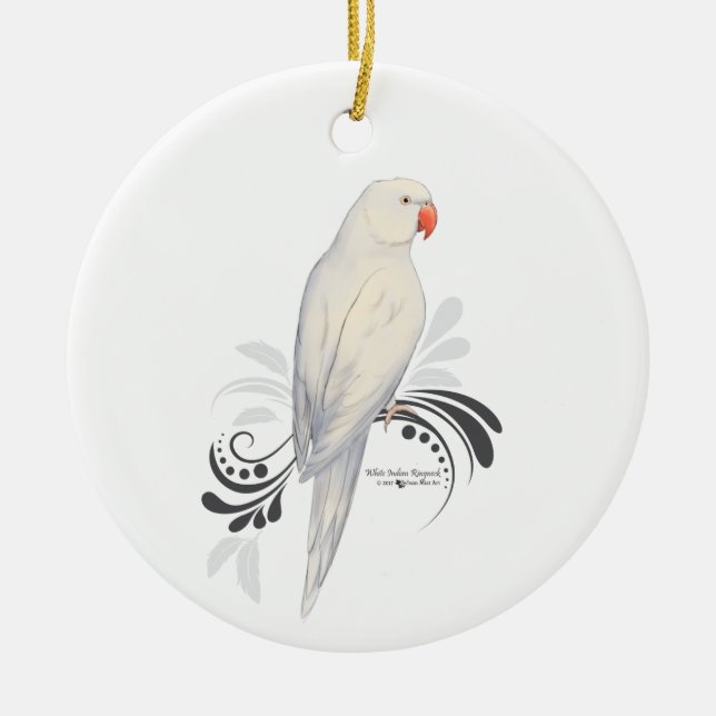 White Indian Ringneck Parrot Ceramic Ornament (Front)