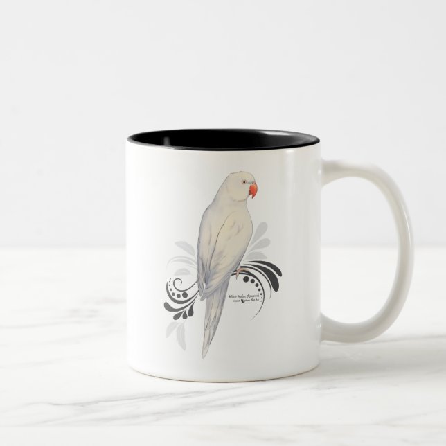 White Indian Ringneck Parrot Two-Tone Coffee Mug (Right)