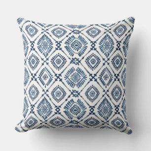 White Indigo Blue Throw Pillow