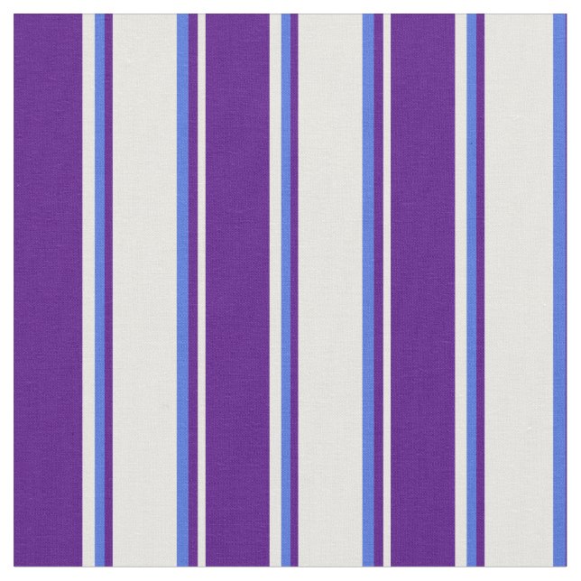 White, Indigo & Royal Blue Coloured Lines Fabric (Close Up)