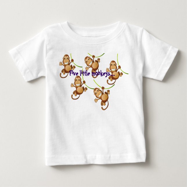 White Infant T-shirt with Five Little Monkeys... (Front)