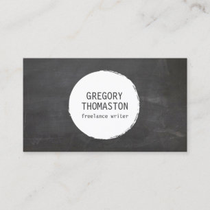 White Ink Blot Circle Logo on Black Chalkboard Business Card