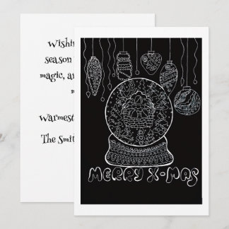 White Ink Line Art Xmas Snow Globe Holiday Card