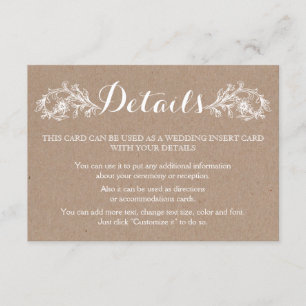 White ink on kraft cardboard floral wedding enclosure card