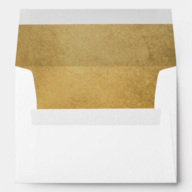 White, Inside Gold Foil, Elegant Monogram Wedding Envelope (Back (Bottom))