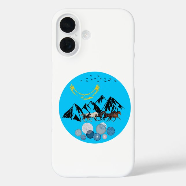 White iPhone 16 Case with Kazakhstan Design (Back)