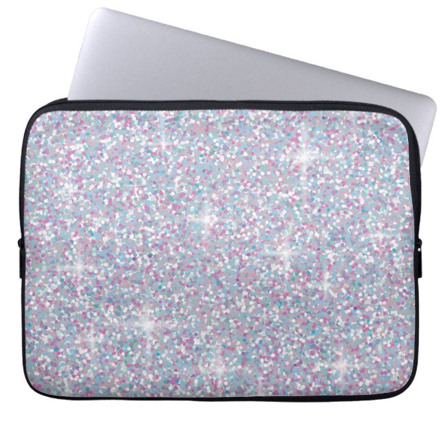 White iridescent glitter laptop sleeve (Front)