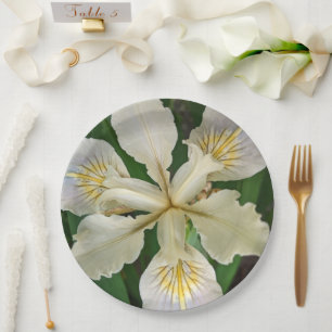 White Iris Bloom Floral Paper Plate