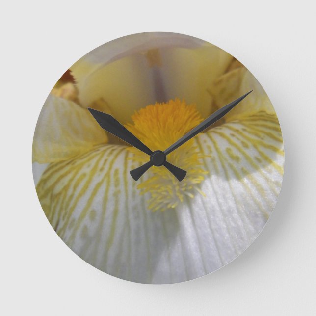 White Iris Flower Photograph Round Clock (Front)