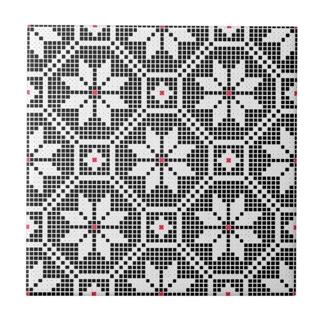 White isolated lace on CUSTOMIZE black background Ceramic Tile (Front)