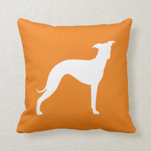 White Italian Greyhound Dog Silhouette Orange Cushion