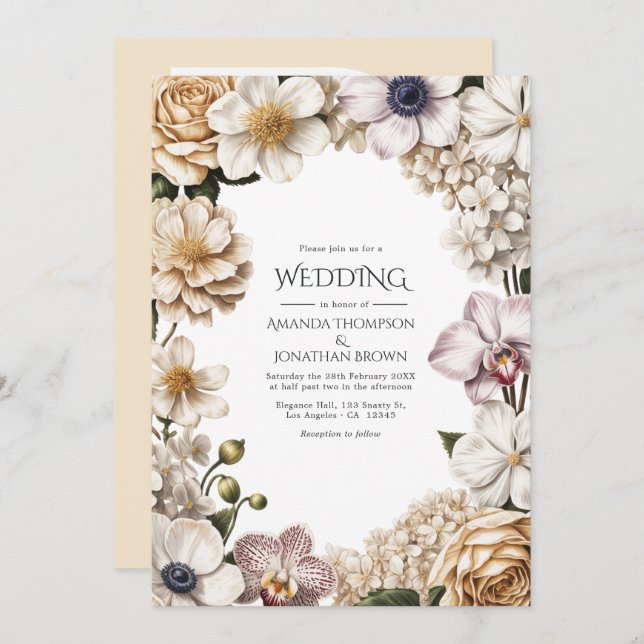 White, Ivory & Champagne Wedding Invitation (Front/Back)