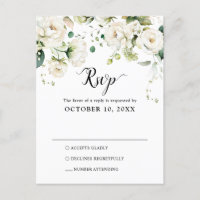 White Ivory Cream Roses Botanical Wedding RSVP Pos