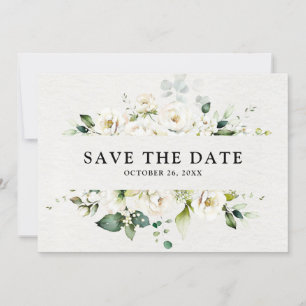White Ivory Cream Roses Floral Botanical Wedding S Save The Date