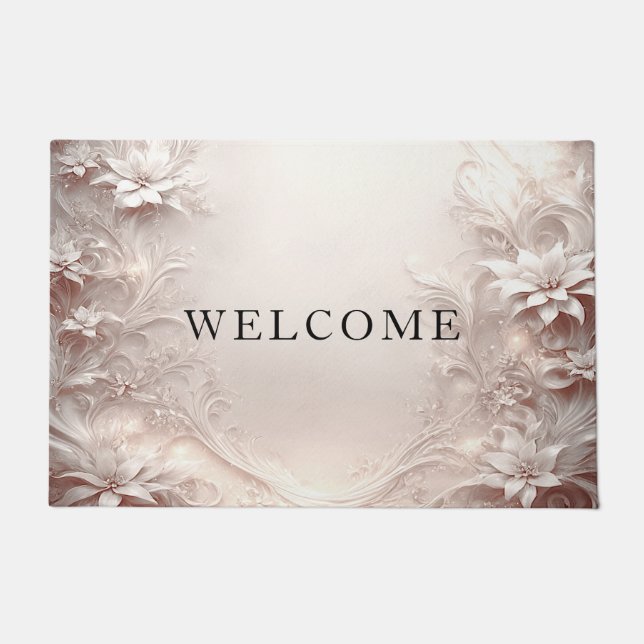 White Ivory Floral Doormat (Front)