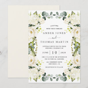 White Ivory Floral Elegant Wedding  Invitation