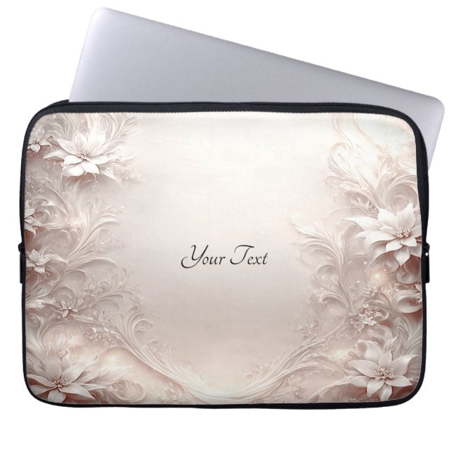 White Ivory Floral Laptop Sleeve (Front)