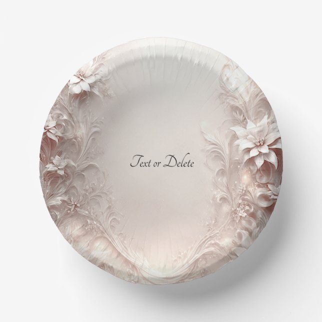 White Ivory Floral Paper Bowls Plate (Front)