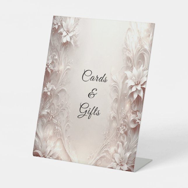 White Ivory Floral Tabletop Signs (Front)