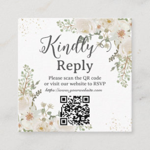 White Ivory Floral Wedding Bridal Shower QR RSVP Enclosure Card