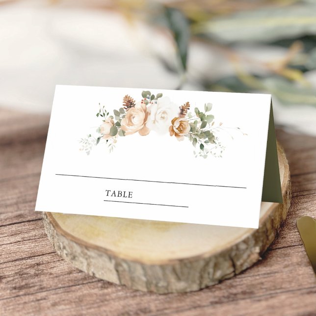 White Ivory Gold Christmas Floral Wedding  Place Card (Creator Uploaded)