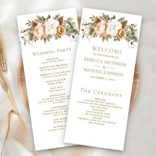 White Ivory Gold Christmas Floral Wedding Program