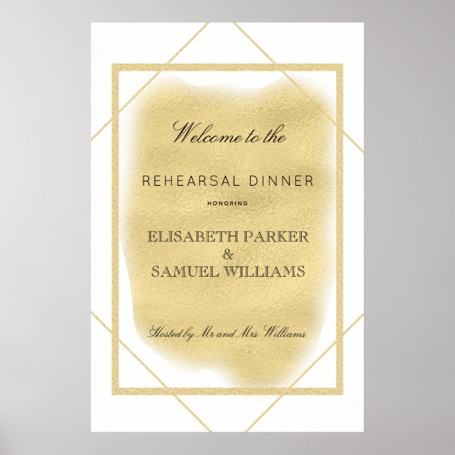 White ivory gold framed formal rehearsal dinner poster (Front)