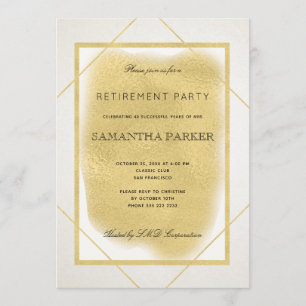 White ivory gold framed formal retirement party invitation