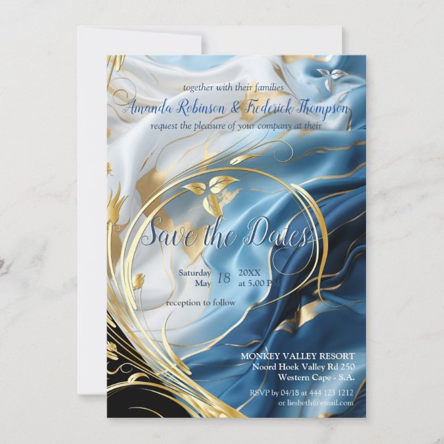 White & ivory gold marble on a silk  invitation (Front)