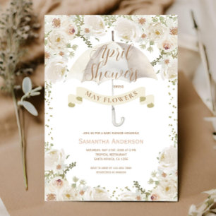 White Ivory Greenery Umbrella April Showers Invitation