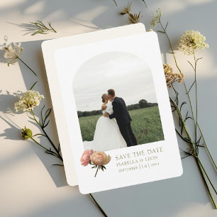 White & Ivory   Modern Olive Green Rose  Invitation