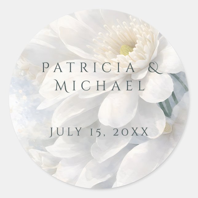 White Ivory Quiet Luxury Romantic Elegant Wedding  Classic Round Sticker (Front)