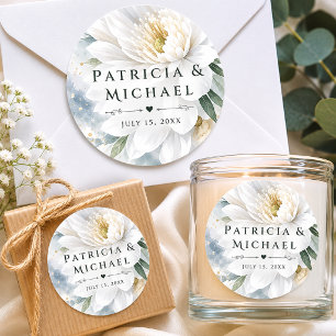 White Ivory Quiet Luxury Romantic Elegant Wedding Classic Round Sticker