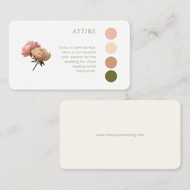 White & Ivory | Rose Wedding Attire Dress Code Enclosure Card (Front/Back)