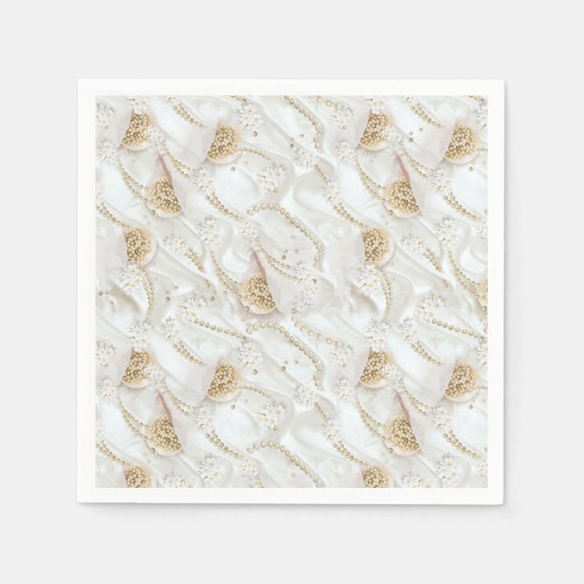 White-Ivory Silk & Ivory Champaign Pearls All-Over Napkin (Front)