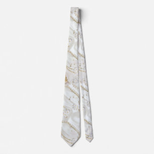 White-Ivory Silk & Ivory Champaign Pearls Cosmetic Tie