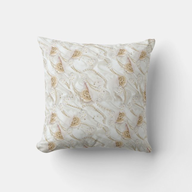 White-Ivory Silk & Ivory Champaign Pearls Cushion (Front)