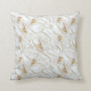 White-Ivory Silk & Ivory Champaign Pearls Cushion