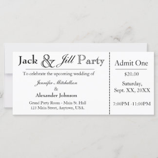 White Jack and Jill Shower Ticket Invitation