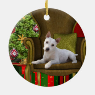 White Jack Russell Christmas Ceramic Tree Decoration